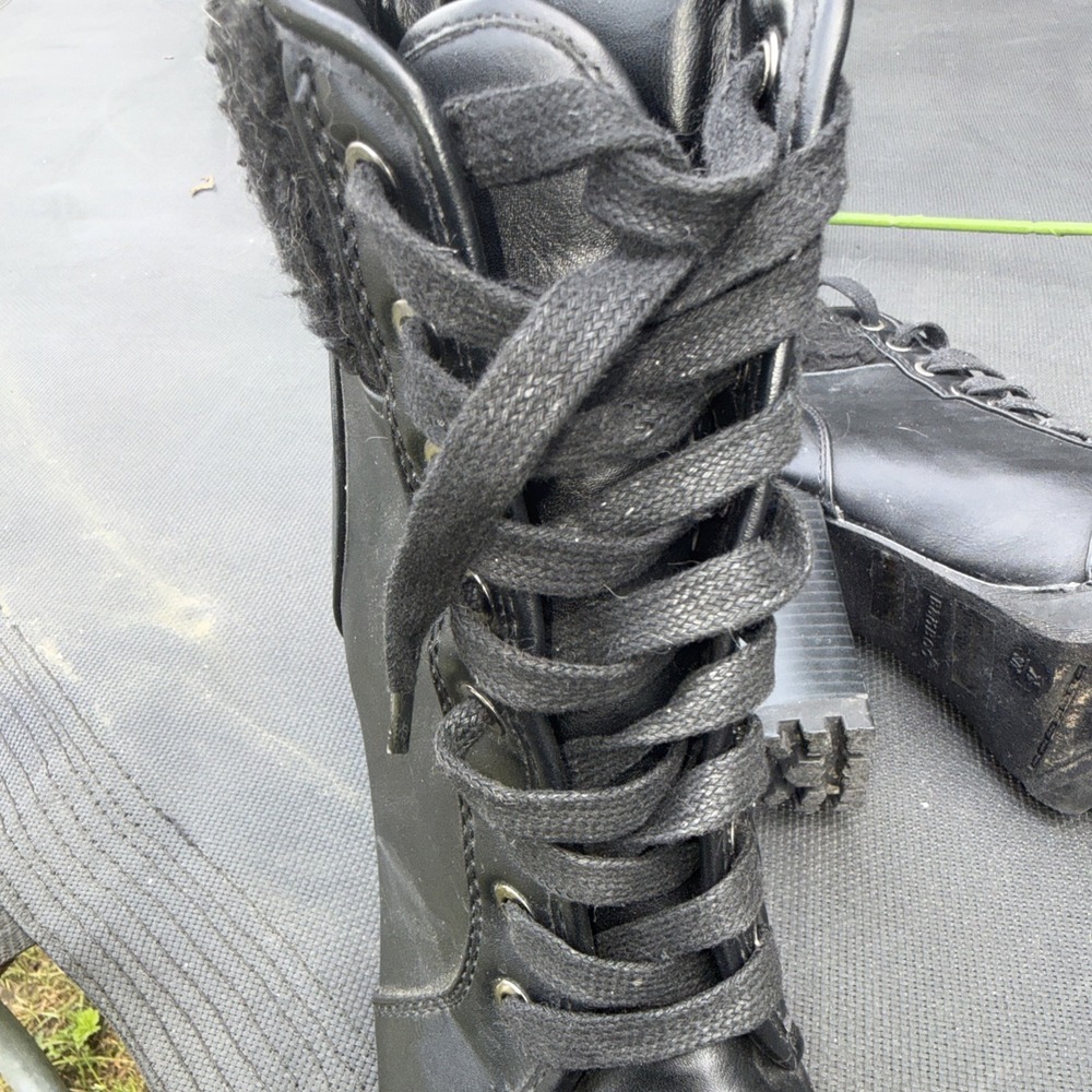 Bamboo Women's Boots 7.5 Black Lace Up Side Zip Heeled Combat Gaby - Picture 6 of 8